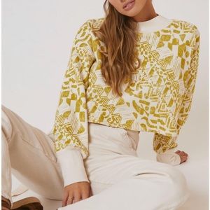 NWT Anthropologie Sz L Printed Cropped Loose Fit Sweatshirt